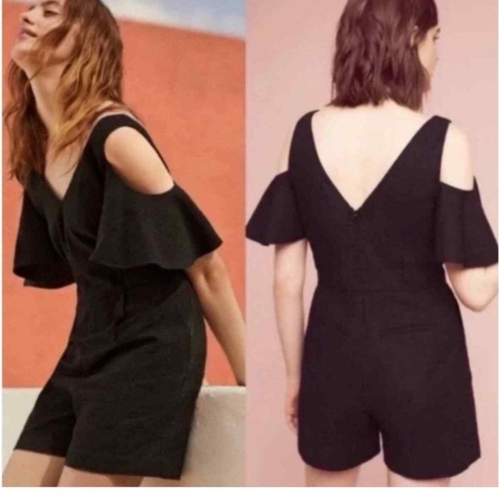 Anthropologie Sz 6 elevenses Stylish Black Cold Shoulder Romper